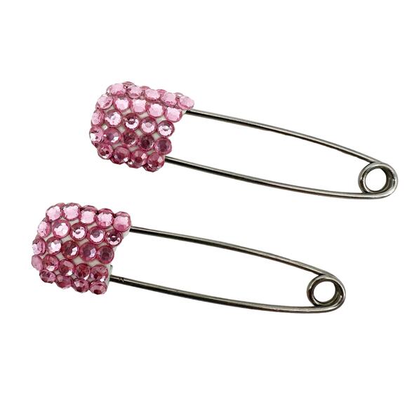 pair of pink rhinestone diaper Safety PINS decorative fashion jewelry - Picture 1 of 5